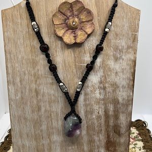 Aqua, Lavender and White Fluorite Stone Pendant